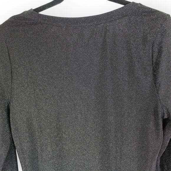 NEW Medium WHBM Long Sleeve Sparkle Knit Black Metallic V-Neck Stretch - Picture 7 of 9
